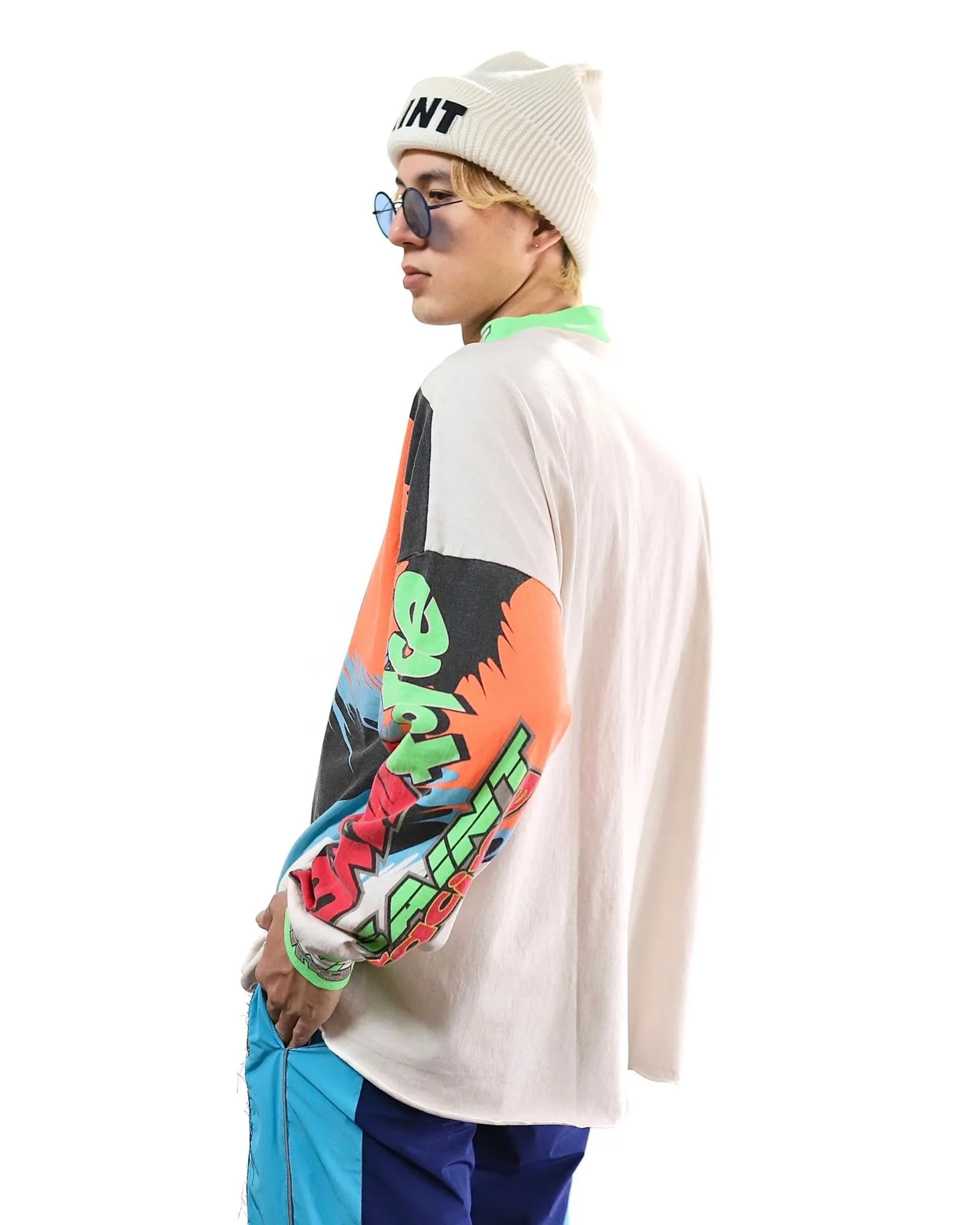 SAINT MICHAEL 24SS SAINT FORCE L/S TEE New Racing Retro Long Sleeve Off-white S-XL Front, left and right sleeves, even ribs are printed. There are more than 30 sets of samples in total. They are extremely complicated and all are oversized screen versions. Ready-made garments are washed and worn with Vintage value.